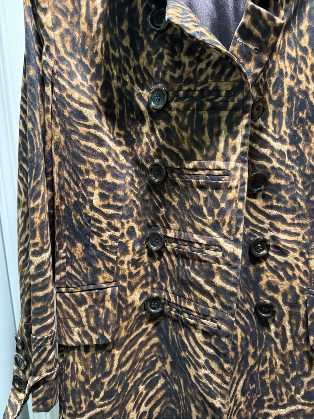 Etcetera Leopard-Print Double-Breasted Pea Coat - Brown/Black